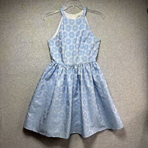 Wendy Bird Dress Size 2 Floral Blue Flowers Embroidered Jacquard Fit & Flare